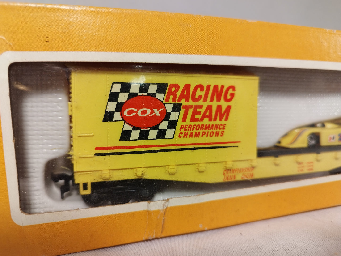 Cox HO/OO Gauge Half Box Car with Race Car Wagon - Very Rare!