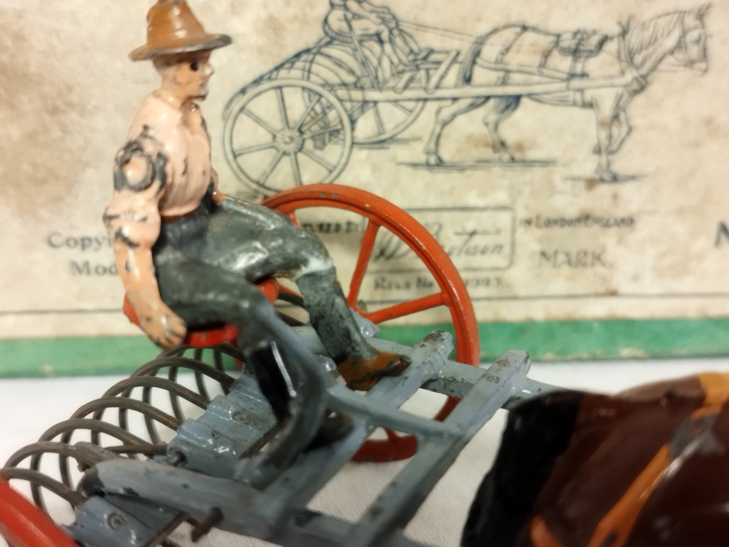 Britains Lead Home Farm Horse Rake no.8F - Boxed