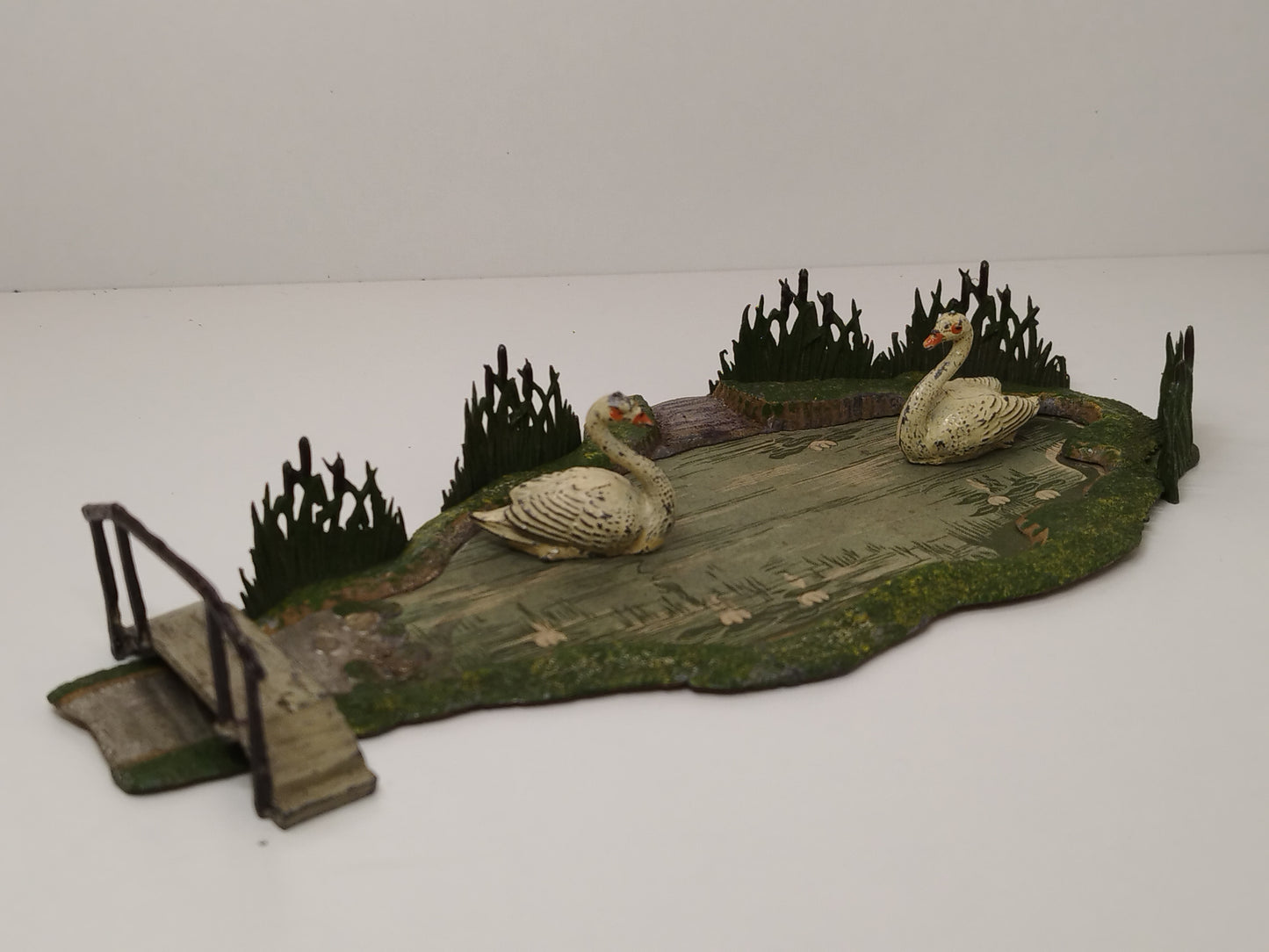 John Hill Company JoHillCo Pre-War Lake with Bridge & Swans - Very Rare