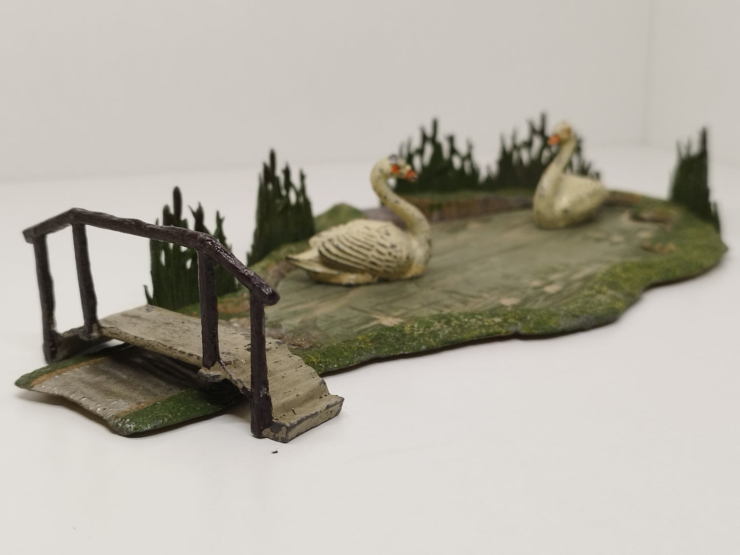 John Hill Company JoHillCo Pre-War Lake with Bridge & Swans - Very Rare
