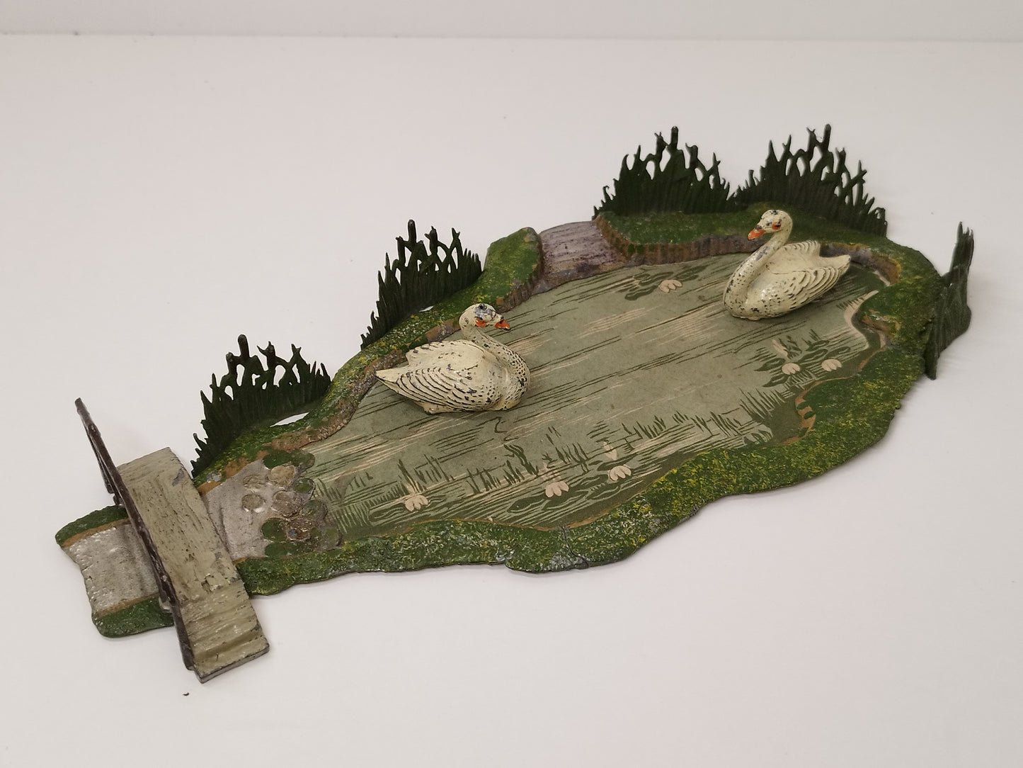 John Hill Company JoHillCo Pre-War Lake with Bridge & Swans - Very Rare