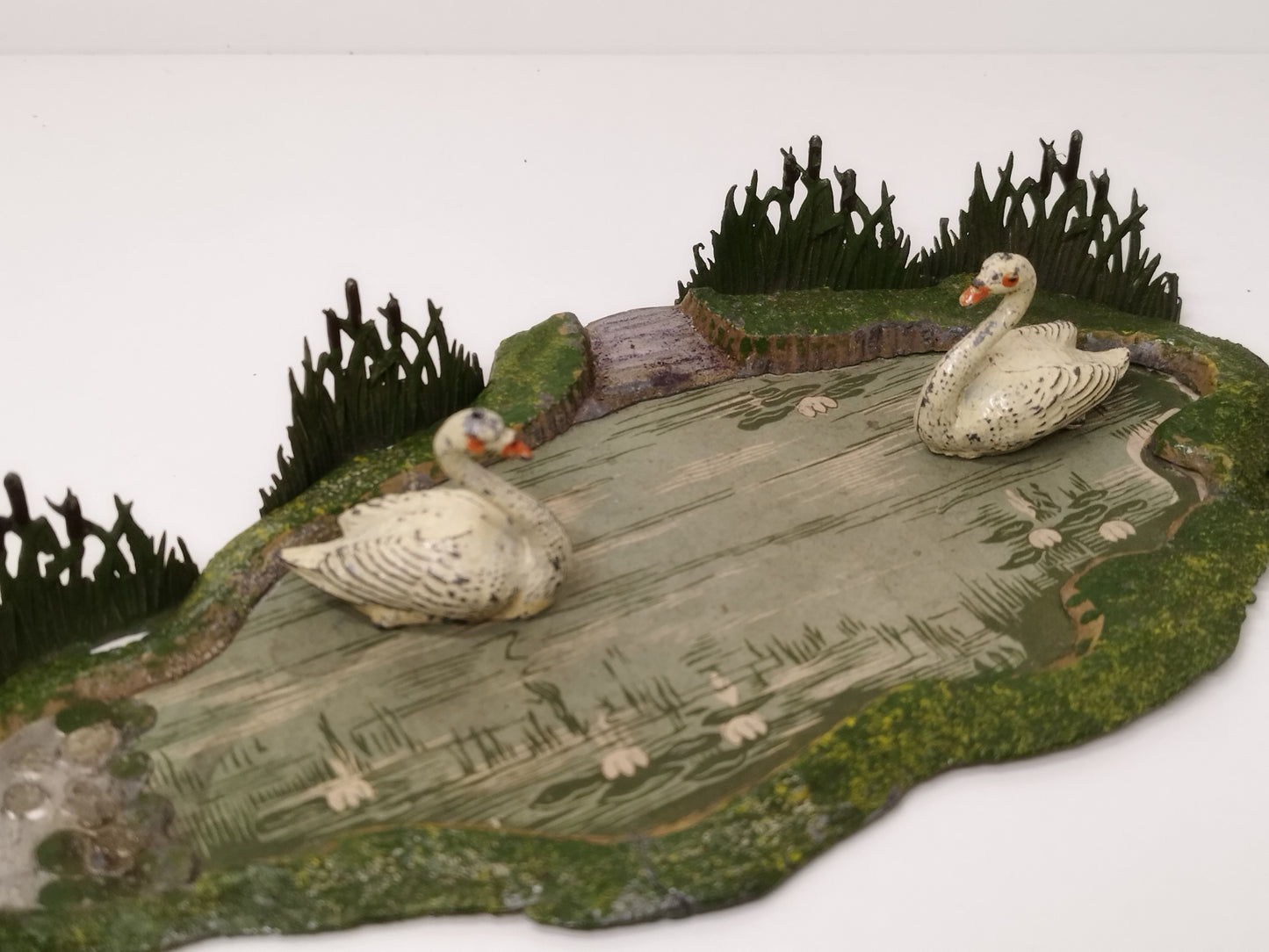 John Hill Company JoHillCo Pre-War Lake with Bridge & Swans - Very Rare