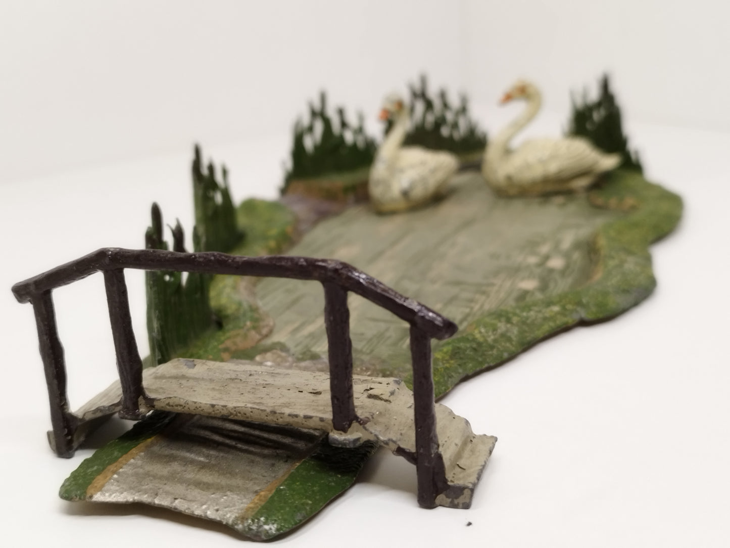 John Hill Company JoHillCo Pre-War Lake with Bridge & Swans - Very Rare