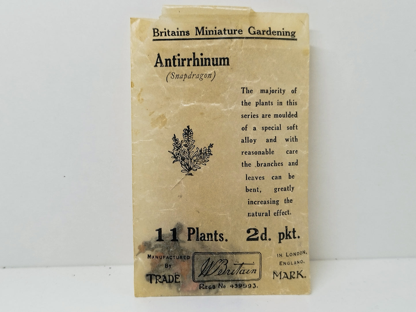 Britains Pre-War Floral Garden Wax Packet Flowers - Antirrhinum