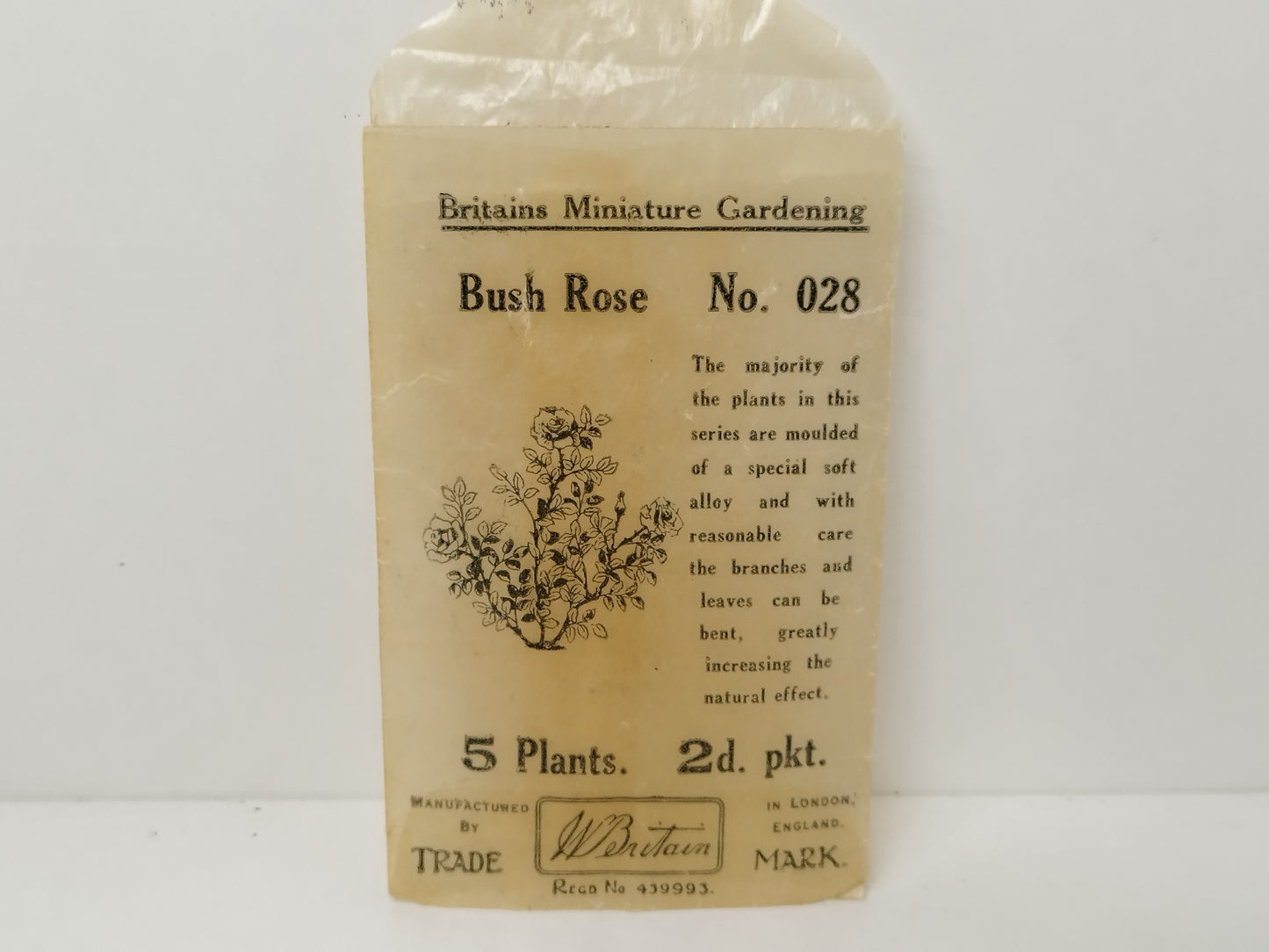 Britains Pre-War Floral Garden Wax Packet Bush Rose No 28 Plants