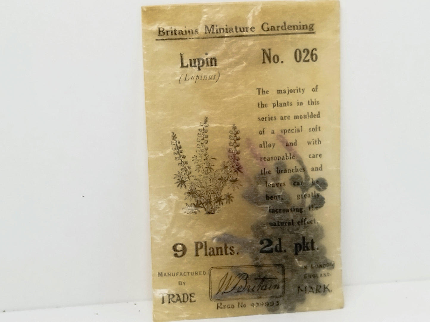 Britains Pre-War Floral Garden Wax Packet Lupin No026 Plants