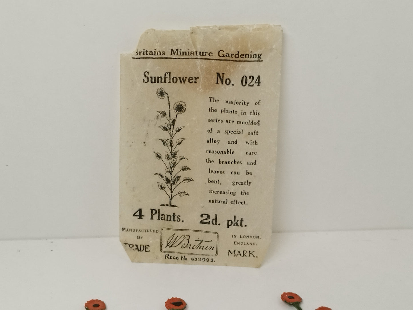 Britains Pre-War Floral Garden Wax Packet Sunflower No024 Plants