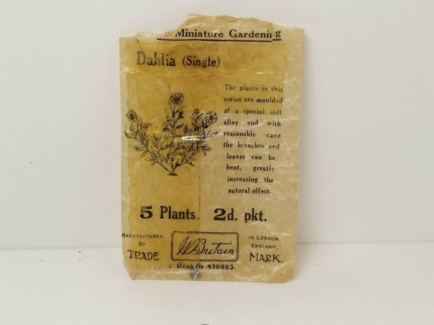 Britains Pre-War Floral Garden Wax Packet Dahlia (single) Plants