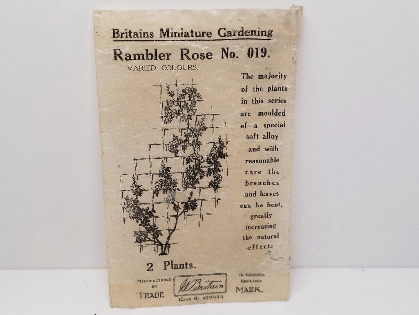 Britains Pre-War Floral Garden Wax Packet Rambler Rose No019 - Pink