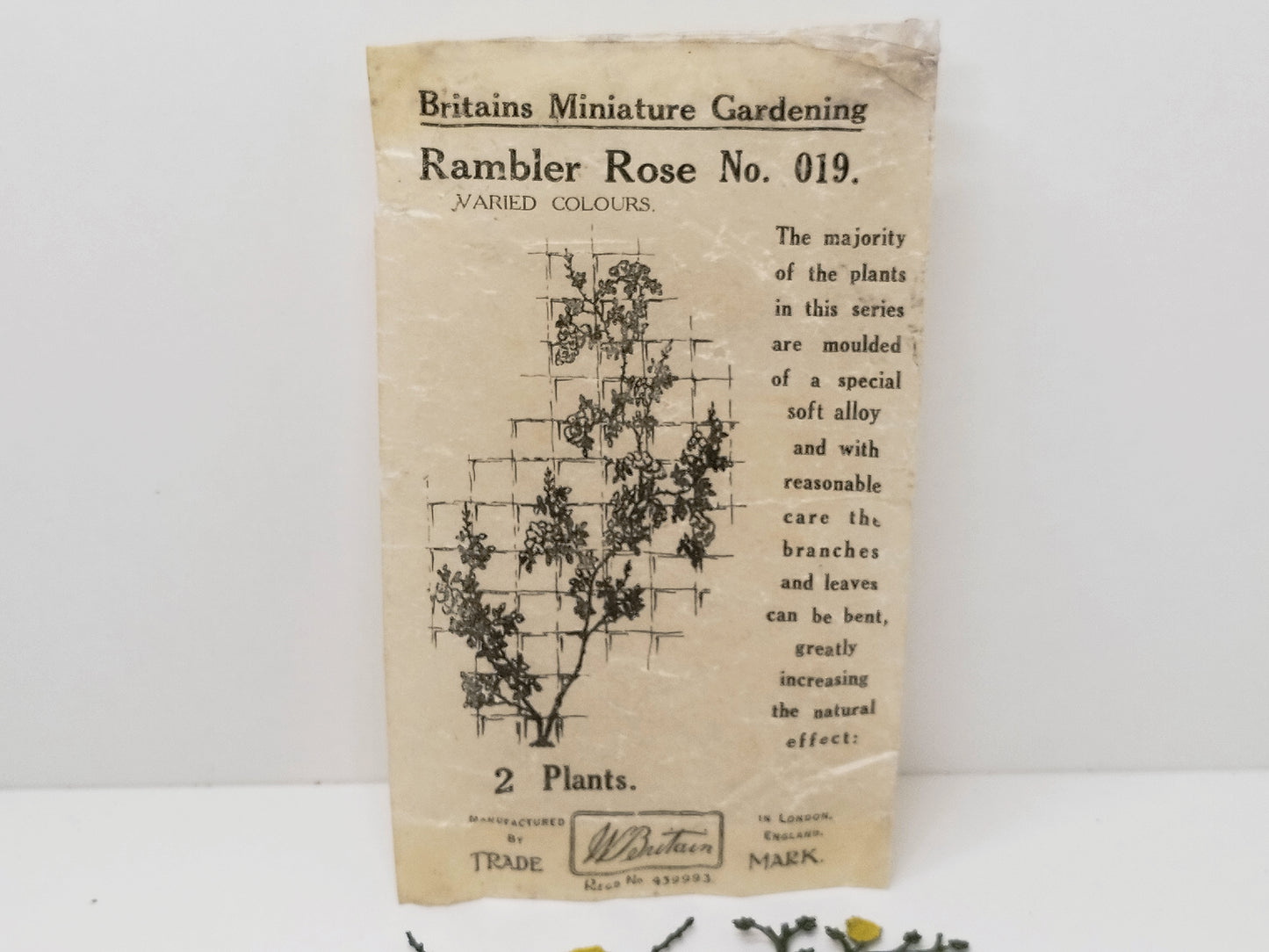Britains Pre-War Floral Garden Wax Packet Rambler Rose No019 - Yellow