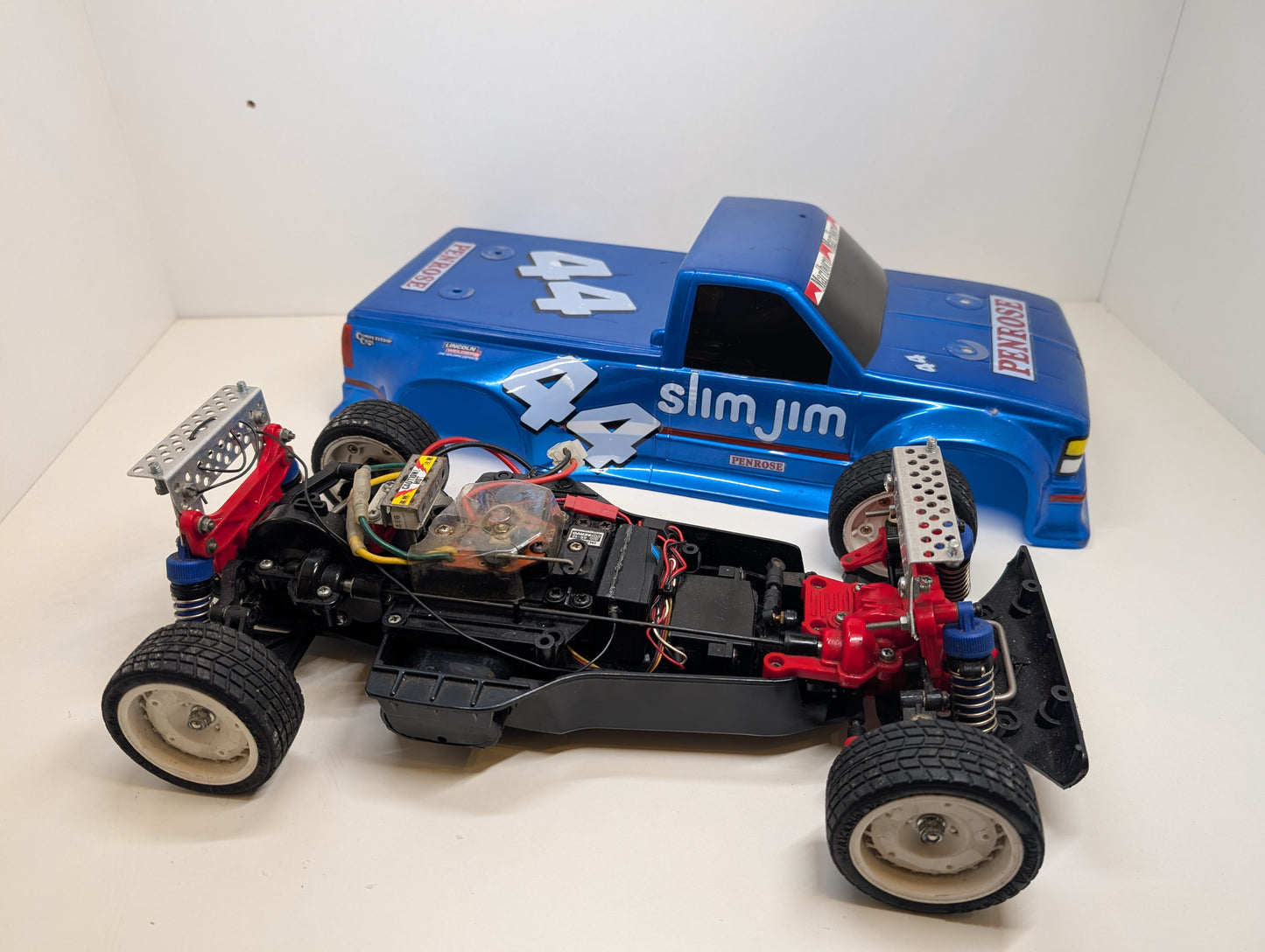 Tamiya 1/10 RC TA01 Chassis with Parma California Sport Truck Body Shell - Tested Working