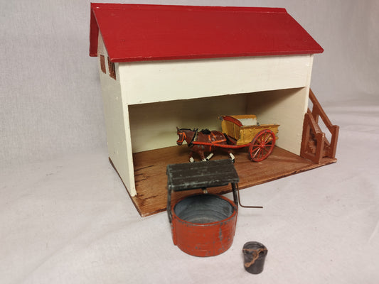 Britains Lead Farm Milk Tumbrel, Well with Bucket and Cart Shed