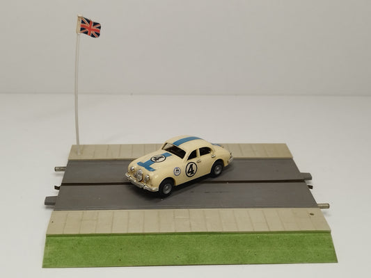 Minic Motorway Jaguar MkII and Paved Roadway Section with Flagpole